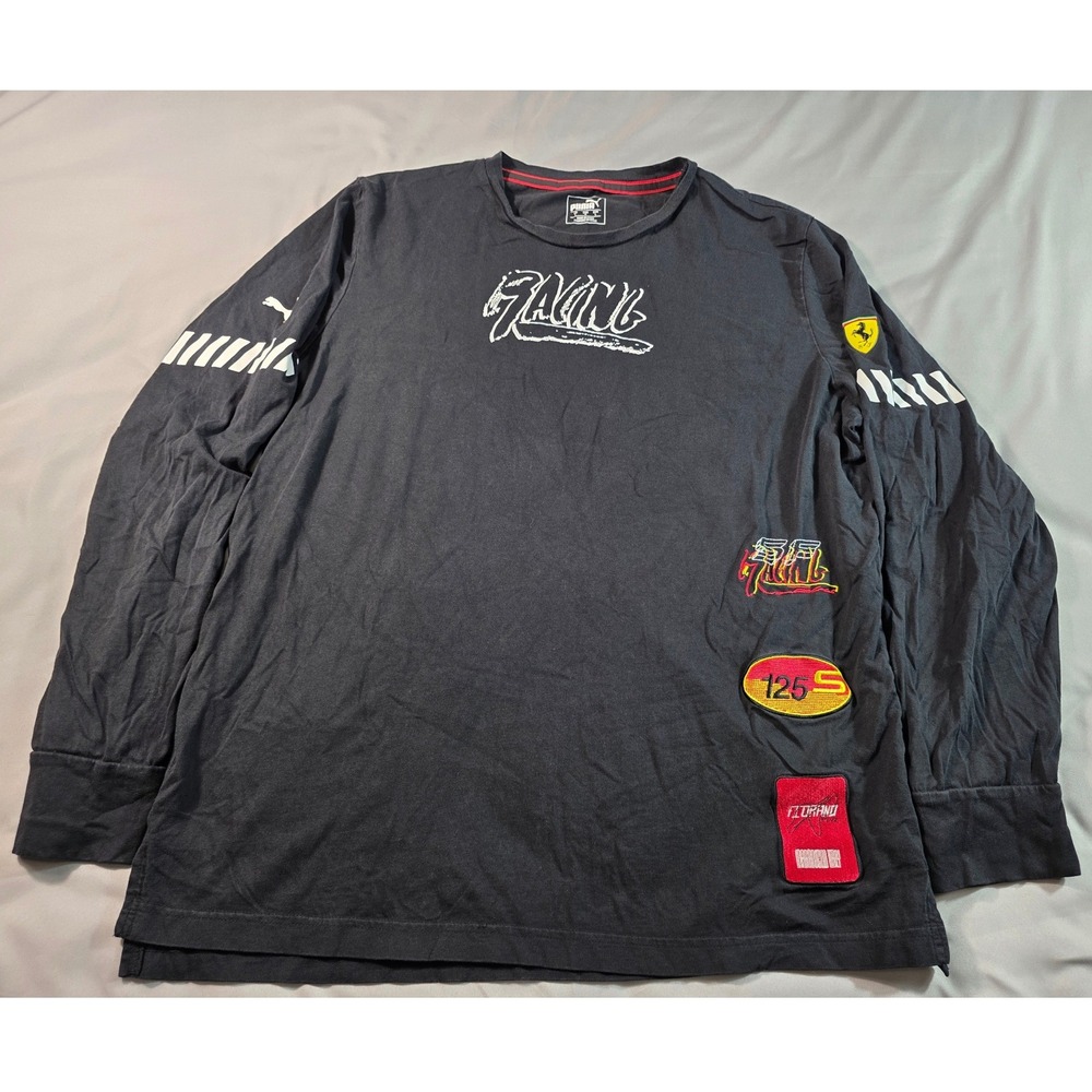 Puma Scuderia Ferrari Racing Long Sleeve T-Shirt Mens Large Black Graphic Tee